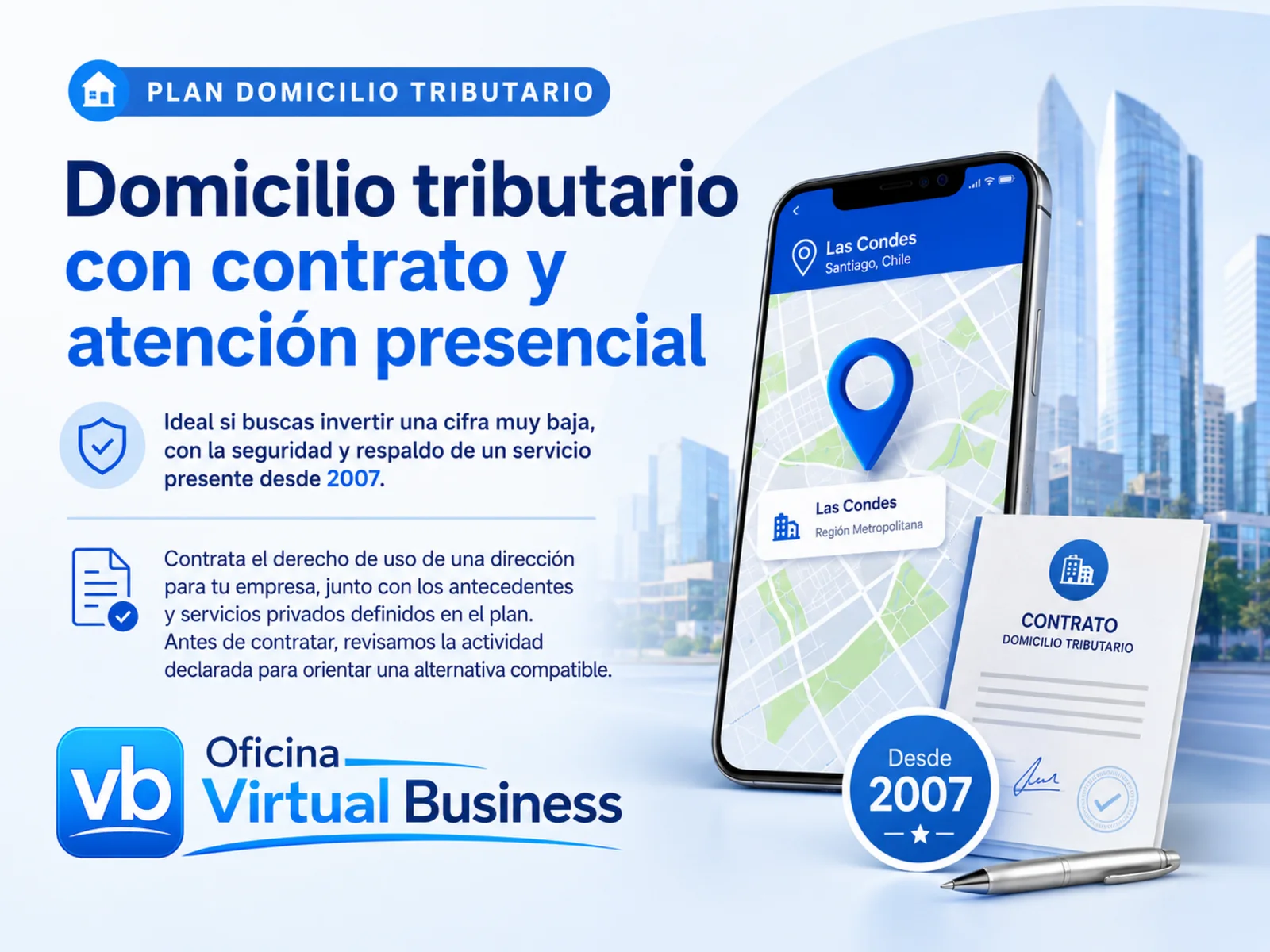 Plan Domicilio Tributario de Oficina Virtual Business con contrato y atención presencial